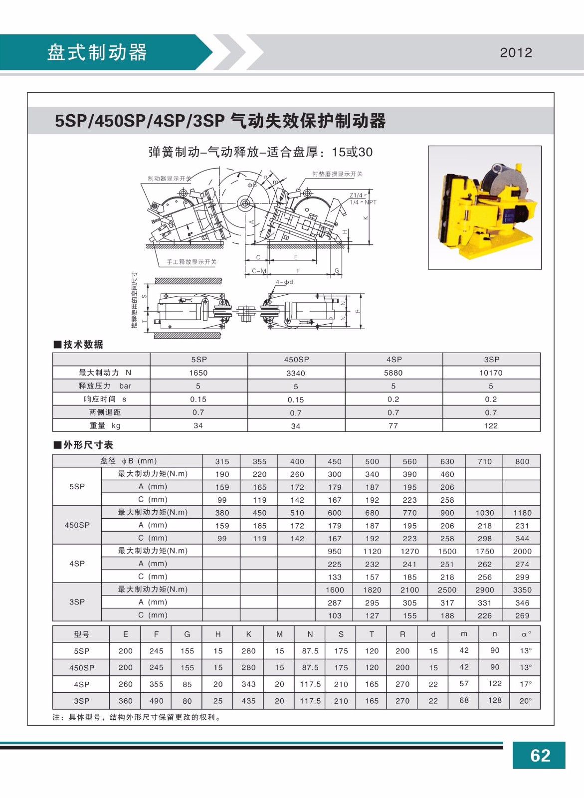 5SP 450SP 4SP 3SP氣動失效保護(hù)制動器